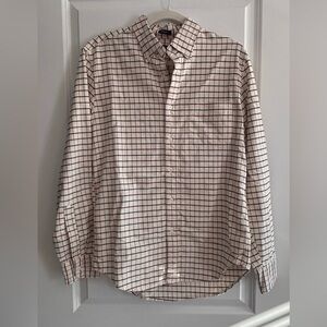J. Crew Men’s Size S, Cream Button-Down Shirt with Navy and Red Windowpane Check